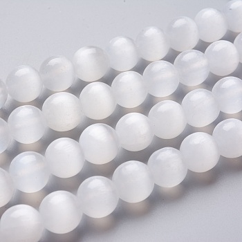 Natural Selenite Beads Strands, Round, 10~10.5mm, Hole: 1mm, about 37pcs/Strand, 15.35 inch(39cm)