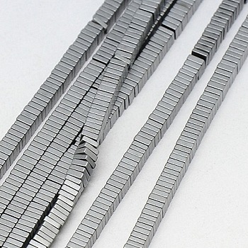 Electroplate Non-magnetic Synthetic Hematite Heishi Beads Strands, Thin Slice Flat Square Beads, Frosted, Grade A, Silver Plated, 2x2x1mm, Hole: 1mm, about 400pcs/strand, 16 inch