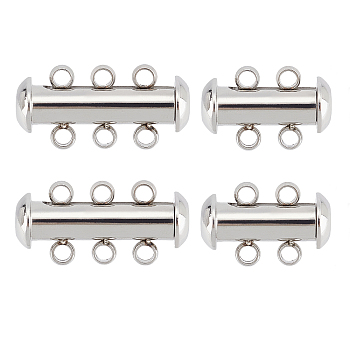 4Sets 2 Style 304 Stainless Steel Slide Lock Clasps, Peyote Clasps, 2-Strand, 4-Hole & 3-Stand, 6-Hole, Tube, Stainless Steel Color, 15~20x10x6.5mm, Hole: 1.8mm, 2sets/style