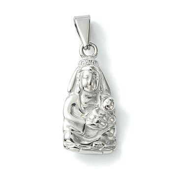 Non-Tarnish 304 Stainless Steel Pendants, Avalokitesvara Charm, Stainless Steel Color, 27x13x6mm, Hole: 7x3mm