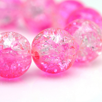 Baking Painted Crackle Glass Beads Strands, Round, Hot Pink, 10mm, Hole: 1.3~1.6mm, about 80pcs/strand, 31.4 inch