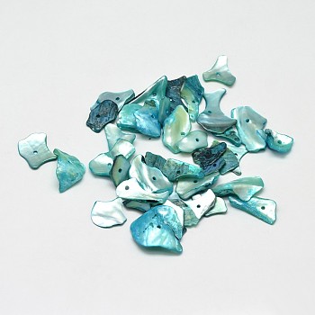 Dyed Natural Mother of Pearl Shell Nuggets Chips Beads, Light Sea Green, 5~18x5~11mm, Hole: 2mm, about 1980pcs/500g