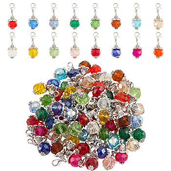ELITE Faceted Rondelle Glass Pendants Decorations, with Zinc Alloy Lobster Clasps Charm, for Keychain, Purse, Backpack Ornament, Mixed Color, 27mm, 16pcs/set, 5 sets/box