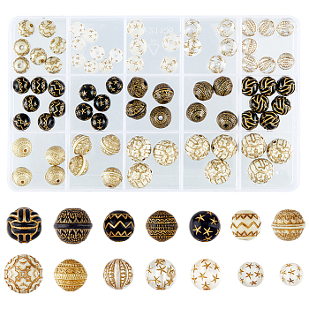 13 Style Plating Acrylic Beads, Metal Enlaced, Round, Golden Plated, Mixed Color, 14mm, Hole: 1mm, about 90pcs/box