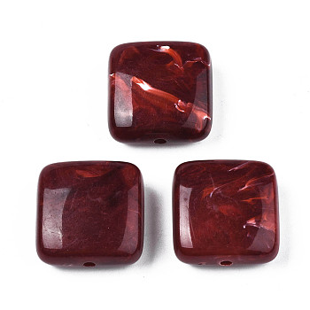 Acrylic Beads, Imitation Gemstone Style, Square, Dark Red, 20x20x9mm, Hole: 1.6mm, about 150pcs/500g