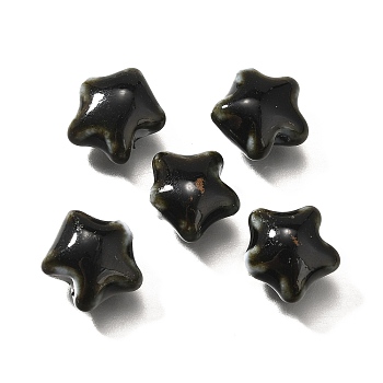 Handmade Porcelain Beads, Star, Black, 13.5x15x7.5mm, Hole: 2mm