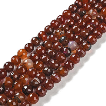 Natural Agate Beads Strands, Dyed & Heated, Faceted, Round, Coconut Brown, 10mm, Hole: 0.8mm, about 37pcs/strand, 14.96''(38cm)