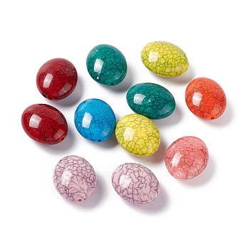 Crackle Opaque Acrylic Beads, Imitation Turquoise, Oval, Mixed Color, 29x24x14mm, Hole: 1.6mm, about 89pcs/500g