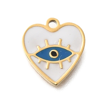 PVD Vacuum Plating 201 Stainless Steel Charms, with Enamel, Eye Charm, Real 18K Gold Plated, Heart, 11x10x1mm, Hole: 1.2mm