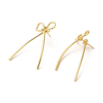 Brass Stud Earrings for Women, Bowknot, Real 18K Gold Plated, 39.5x20mm