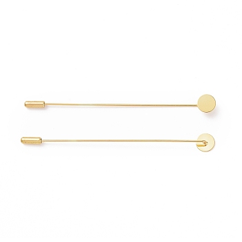 Brass Lapel Pin Base Settings, with Round Tray, Golden, 101~104mm, Pin: 1mm, Tray: 10mm