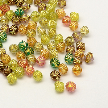 Plating Transparent Acrylic Bicone Beads, Gold Metal Enlaced, Mixed Color, 8x8mm, Hole: 2mm