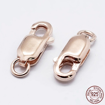 925 Sterling Silver Lobster Claw Clasps, with 925 Stamp, Rose Gold, 10.5mm, Hole: 1mm