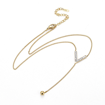 304 Stainless Steel Curb Chains Chevron Lariat Necklaces, with Rhinestone and Lobster Claw Clasps, Golden, 13.5 inch(34.5cm), 1.5mm, 0.8mm