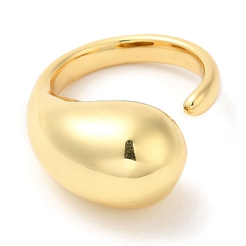 Rack Plating Brass Teardrop Open Cuff Ring for Women, Lead Free & Cadmium Free, Real 18K Gold Plated, Inner Diameter: US Size 6 3/4(17.1mm)