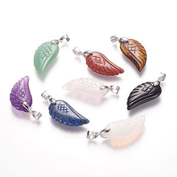Natural & Synthetic Mixed Stone Pendants, Wing, Platinum, 29x15x6mm, Hole: 4mm
