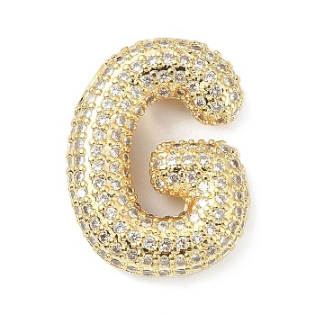 Rack Plating Brass Micro Pave Cubic Zirconia Pendants, Real 18K Gold Plated, Lead Free & Cadmium Free, Letter, Letter G, 23x17.5x6mm, Hole: 4x2.5mm