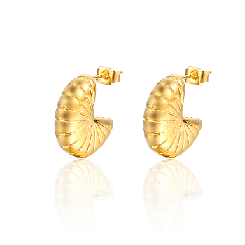 304 Stainless Steel Stud Earrings, Half Hoop Earrings, Spiral Shell Shape, Real 18K Gold Plated, 18x6mm