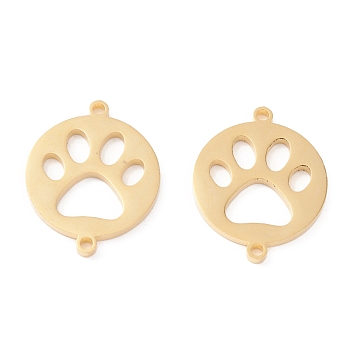 201 Stainless Steel Pet Links, Manual Polishing, Flat Round with Dog Footprint Vacuum Plating , Real 18K Gold Plated, 20x16x1.5mm, Hole: 1.5mm