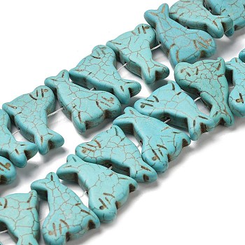 Synthetic Turquoise Beads Strands, Sea Dog, Medium Aquamarine, 20x29x7mm, Hole: 1.2mm, about 26~32pcs/strand, 12.60''~16.14''(32~41cm)