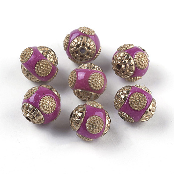 Handmade Indonesia Beads, with Metal Findings, Round, Purple, 12x12mm, Hole: 1.5mm