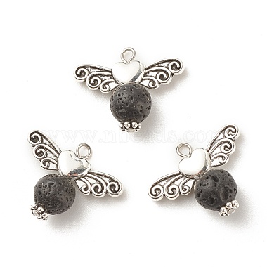 Antique Silver Black Angel & Fairy Lava Rock Pendants