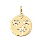 Brass Micro Pave Clear Cubic Zirconia Pendants, Flat Round Charms, Long-Lasting Plated, Rack Plating, Lead Free & Cadmium Free, Real 18K Gold Plated, 26x18x4.5mm, Hole: 2x3mm(KK-H267-095G)