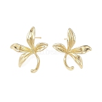 Flower Brass Stud Earring Findings, Lead Free & Cadmium Free & Nickel Free, Left and Right, Real 14K Gold Plated, 26.5x25mm, Hole: 1.2mm, Pin: 10.5x0.8mm(KK-F921-01G)