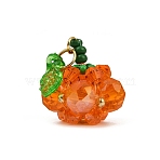 Halloween Theme Glass Seed Beads Pendants, with Leaf Acrylic Charm and Jump Rings, Pumpkin Charm, Orange, 19x18.5mm, Hole: 4.5mm(PALLOY-MZ00776-01)