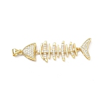 Brass Micro Pave Cubic Zirconia Pendants, Fish Charms, Rack Plating, Long-Lasting Plated, Cadmium Free & Lead Free, Real 18K Gold Plated, 47.5x14x4mm, Hole: 4x3mm(KK-P345-68G)