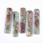 Synthetic Aqua Terra Jasper Pendants, Impression Jasper, Rectangle Charms, 48x10x4mm, Hole: 1.2mm(G-S366-007E-01)