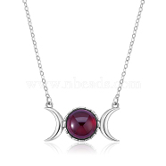 Triple Moon Goddess Cubic Zirconia Pendant Necklace, Sterling Silver Jewelry for Women, Red, 15.75 inch(40cm)(JN1091A)