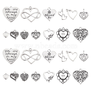 130pcs 13 style Alloy Pendants, Heart with Angel & Cross & Butterfly, Antique Silver, 9.5~23x8~27x1~3mm, 10pcs/style(FIND-AR0003-44)