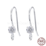 925 Sterling Silver Earring Hooks, with Rhinestone, Silver, 13x16mm, Hole: 1.5mm, 24 Gauge, Pin: 0.5mm(STER-S002-52)