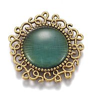 Hollow Retro Plastic Imitation Cat Eye Cabochons, with Antique Gold Plated Alloy Findings, Flower, Turquoise, 23.5x24x4mm(KK-Z004-01C-AG)