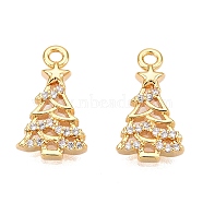 Christmas Theme Brass Micro Pave Clear Cubic Zirconia Pendants, Christmas Tree, Real 18K Gold Plated, 16.5x10.5x4.5mm, Hole: 1mm(KK-T073-19G)