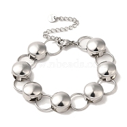 304 Stainless Steel Flat Round Link Chain Bracelet, Stainless Steel Color, 6-3/8 inch(16.3cm)(BJEW-Q776-02D-01)