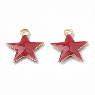 Brass Charms, Enamelled Sequins, Raw(Unplated), Star, Red, 10.5x10x1.5mm, Hole: 1mm(KK-S345-060A-05)