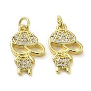 Rack Plating Brass Micro Pave Clear Cubic Zirconia Pendants, with Jump Ring, Long-Lasting Plated, Lead Free & Cadmium Free, Human Charms, Real 18K Gold Plated, 17x11.5x2.5mm, Hole: 3mm(KK-O017-02B-G)