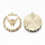 Brass Enamel Pendants, Nickel Free, Real 18K Gold Plated, Flower with Angel, White, 27.5x25x4.5mm, Hole: 1.5mm(X-KK-R117-001B-NF)