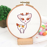DIY Cartoon Animal Embroidery Sets, Including Imitation Bamboo Frame, Plastic & Alloy Pins, Cloth, Colorful Threads, Deer Pattern, 37~190x1~195x0.6~8.5mm, Inner Diameter: 107mm(DIY-G037-02E)