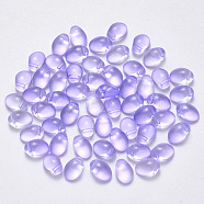 Transparent Spray Painted Glass Charms, with Glitter Powder, Oval, Lilac, 8.5x6x4.5mm, Hole: 1mm(GLAA-R211-05-C02)