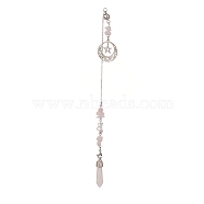 Natural Rose Quartz Pointed Dowsing Pendulums, with Stainless Steel Star & Moon, Bullet, 274mm(PALLOY-JF02009-05)