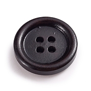 Natural Wooden Buttons, Dyed, 4 Hole, Flat Round, Black, 20x4mm, Hole: 1.8mm(BUTT-WH0015-03B-20mm)