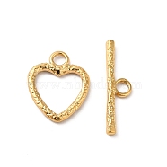 Ion Plating(IP) 304 Stainless Steel Toggle Clasps, Heart, Real 18K Gold Plated, Heart: 16.5x13.5x2mm, Hole: 3mm, Bar: 22x6x2mm, Hole: 3mm.(STAS-H212-11G)