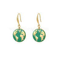 Golden Tone Stainless Steel Enamel Map Dangle Earrings for Women, Green(NE3200-4)
