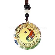 Orgonite Chakra Natural & Synthetic Mixed Stone Pendant Necklaces, Nylon Thread Necklace for Women, Flat Round, Yin-yang, 25.59 inch(65cm)(PZ4674-19)