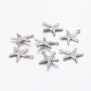 304 Stainless Steel Charms, Starfish/Sea Stars, Stainless Steel Color, 17.5x15.5x2mm, Hole: 1mm(STAS-P175-33P)