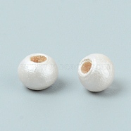 Spray Painted Natural Chinese Cherry Wood Beads, Round, Floral White, 6.5x5mm, Hole: 2.5mm, about 300pcs/bag(WOOD-SZC0001-02A)
