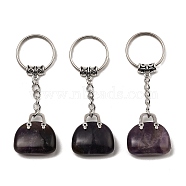 Natural Amethyst Bag Pendant Keychain, with Platinum Tone Brass Findings, for Bag Jewelry Gift Decoration, 7.4cm(G-Z033-16P-06)